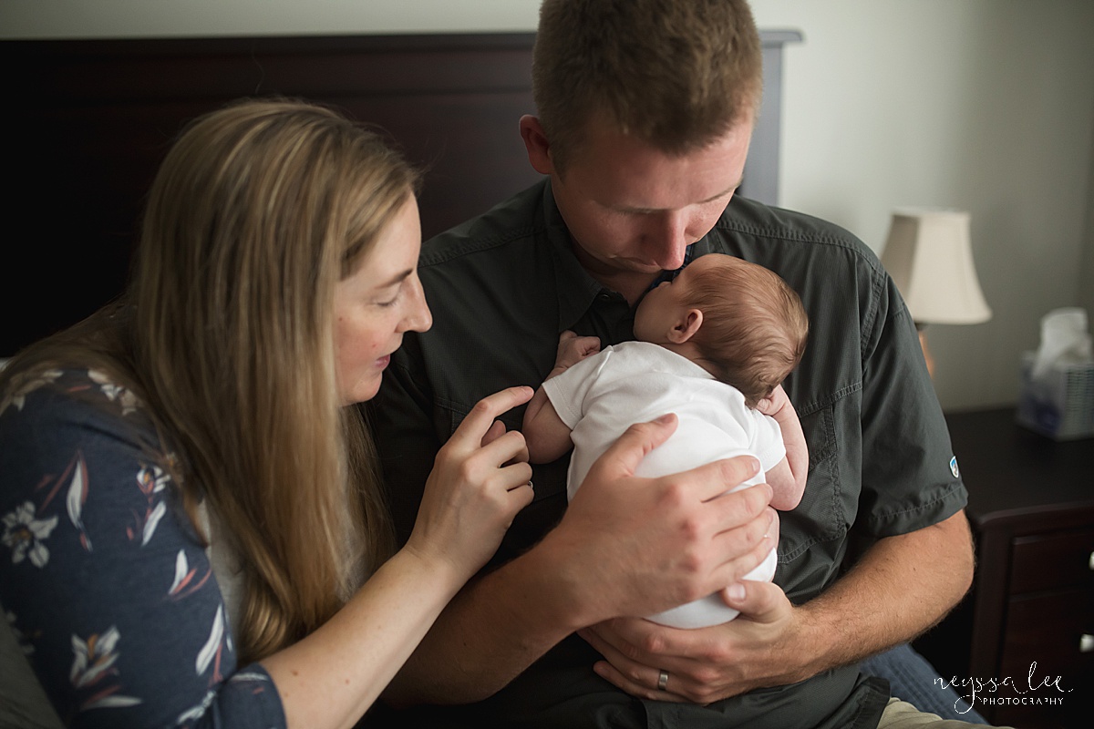 Your Newborn Photo Session Questions Answered, Issaquah Newborn Photographer, Neyssa Lee Photography,  Lifestyle photo of Family with newborn baby, Seattle newborn photography