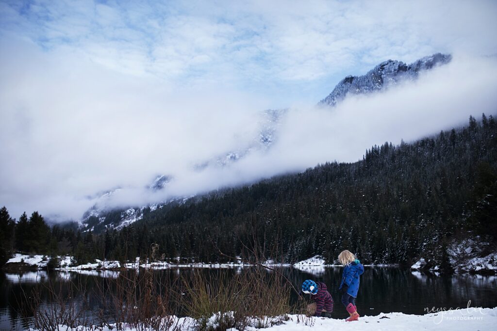 Children at Gold Creek Pond in the snow