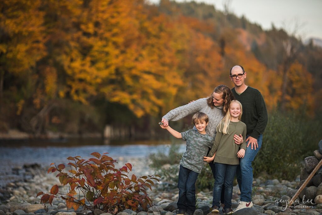 Family portrait in fall in the Snoqualmie Valley