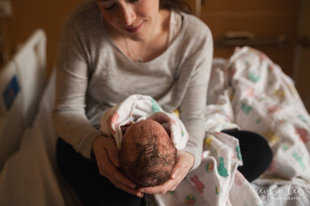 5 Tips for Taking Your Own Fresh 48 Photos, Neyssa Lee Photography, Issaquah Fresh 48 Photographer, Beautiful photo of mother admiring newborn baby