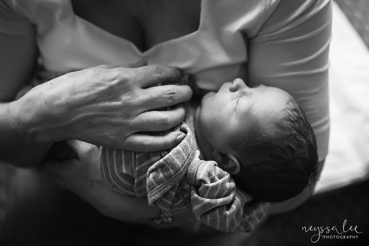 5 Tips for Taking Your Own Fresh 48 Photos, Neyssa Lee Photography, Issaquah Fresh 48 Photographer, Black and white photo of newborn baby
