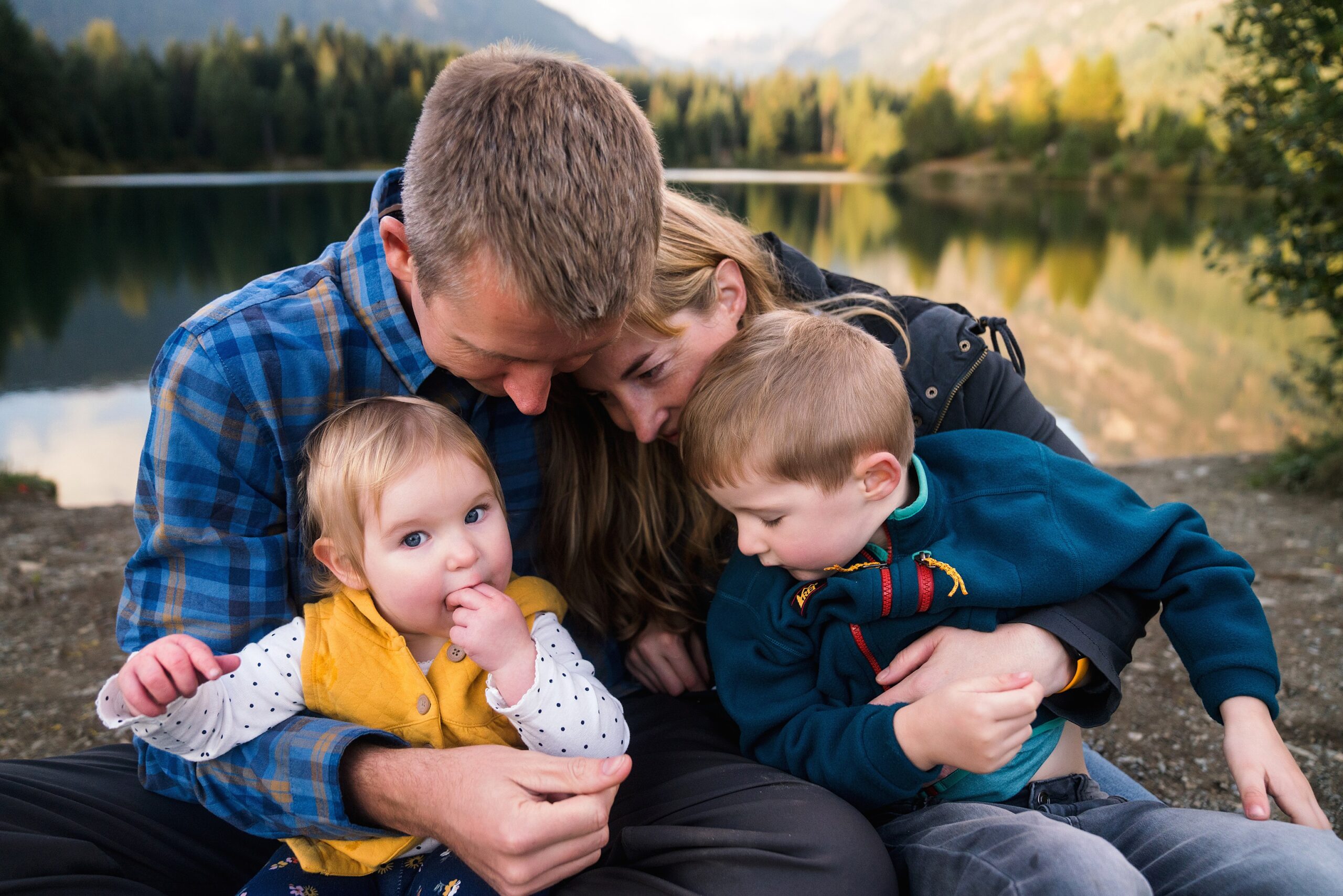 Family portrait at Gold Creek Pond as example of how to choose a photographer