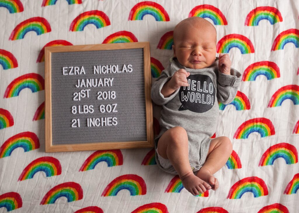birth announcement with letter board by Seattle photographer 