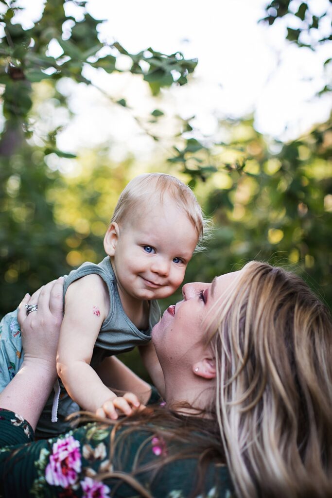 Mother playing with baby boy during Mercer Island, WA portrait session