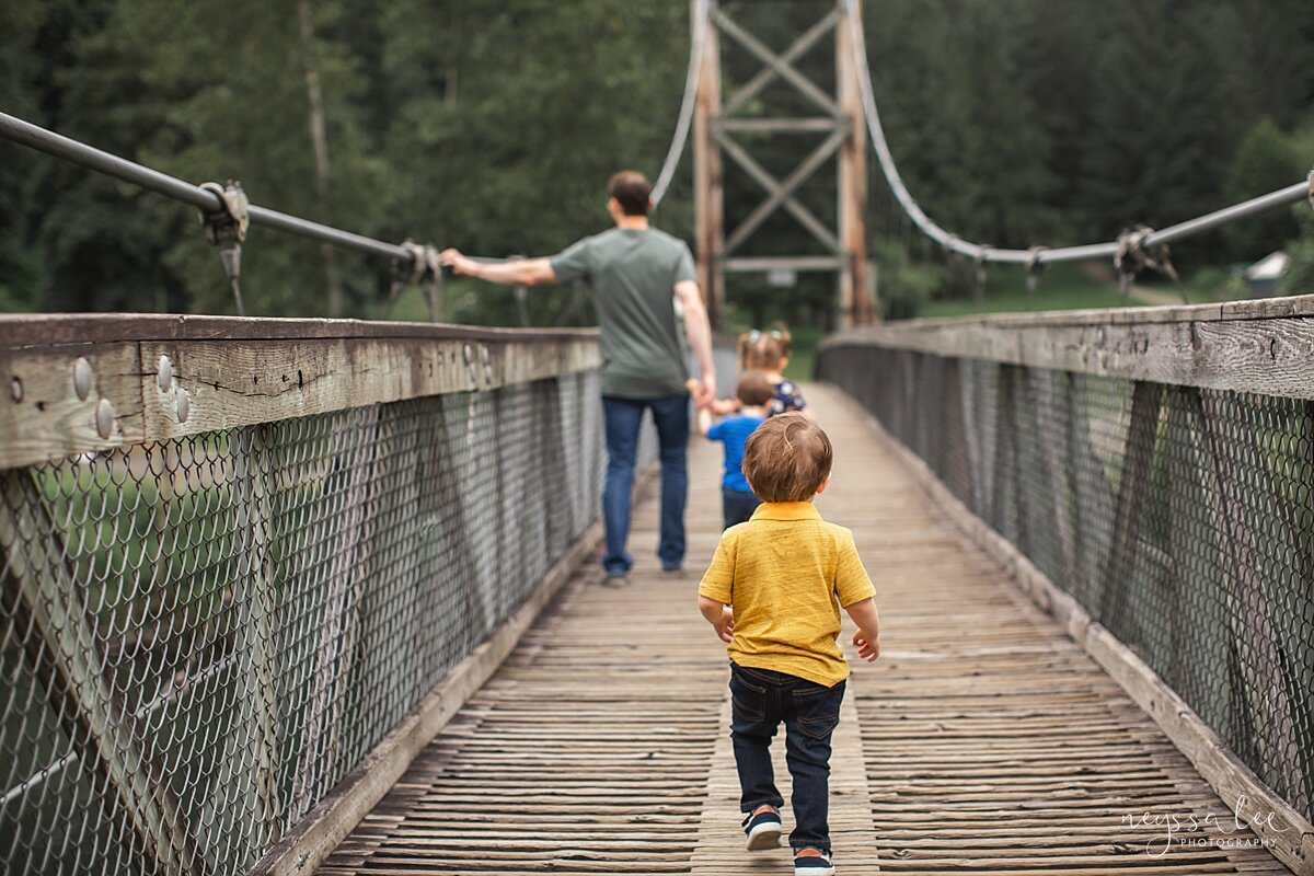 Tips for Beautiful Photos with Young Children, Neyssa Lee Photography, Issaquah Family Photographer, Photo of toddler walking across bridge