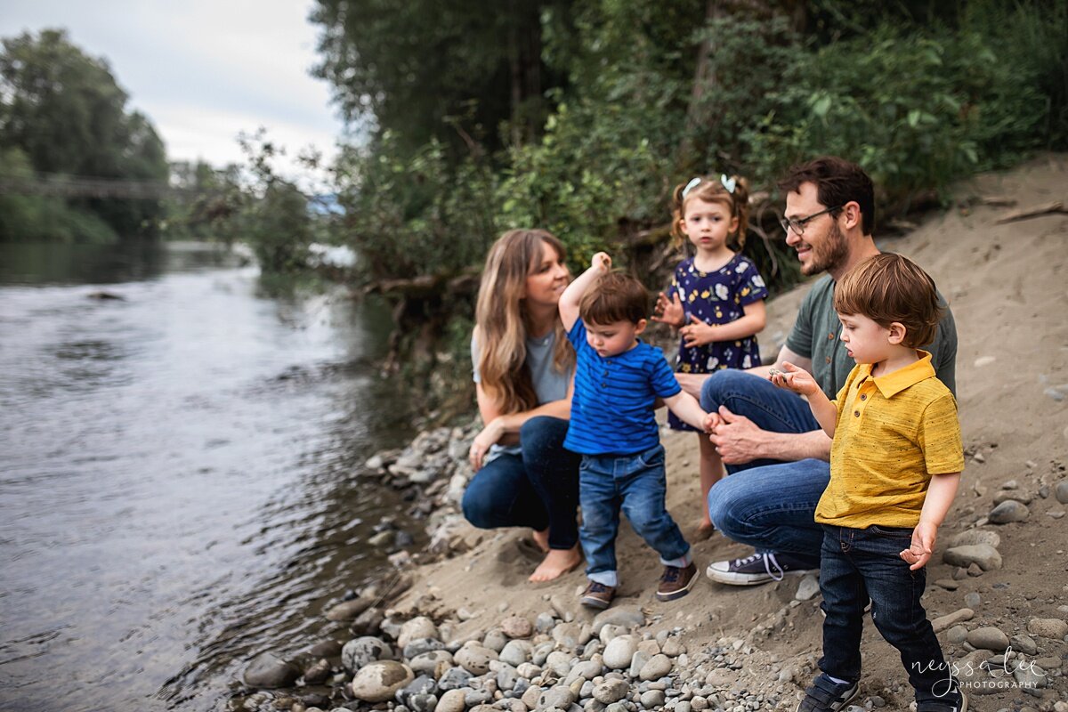 Tips for Beautiful Photos with Young Children, Neyssa Lee Photography, Issaquah Family Photographer, Photo of family by the river