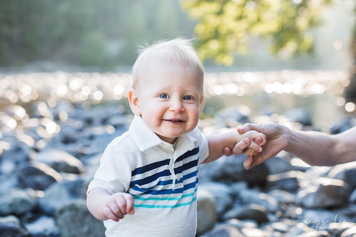 Photographs of Baby's 1st Year, Seattle Baby Photographer, Issaquah Baby Photography, Neyssa Lee Photography, Photo of 1 year old baby boy smiling at the river