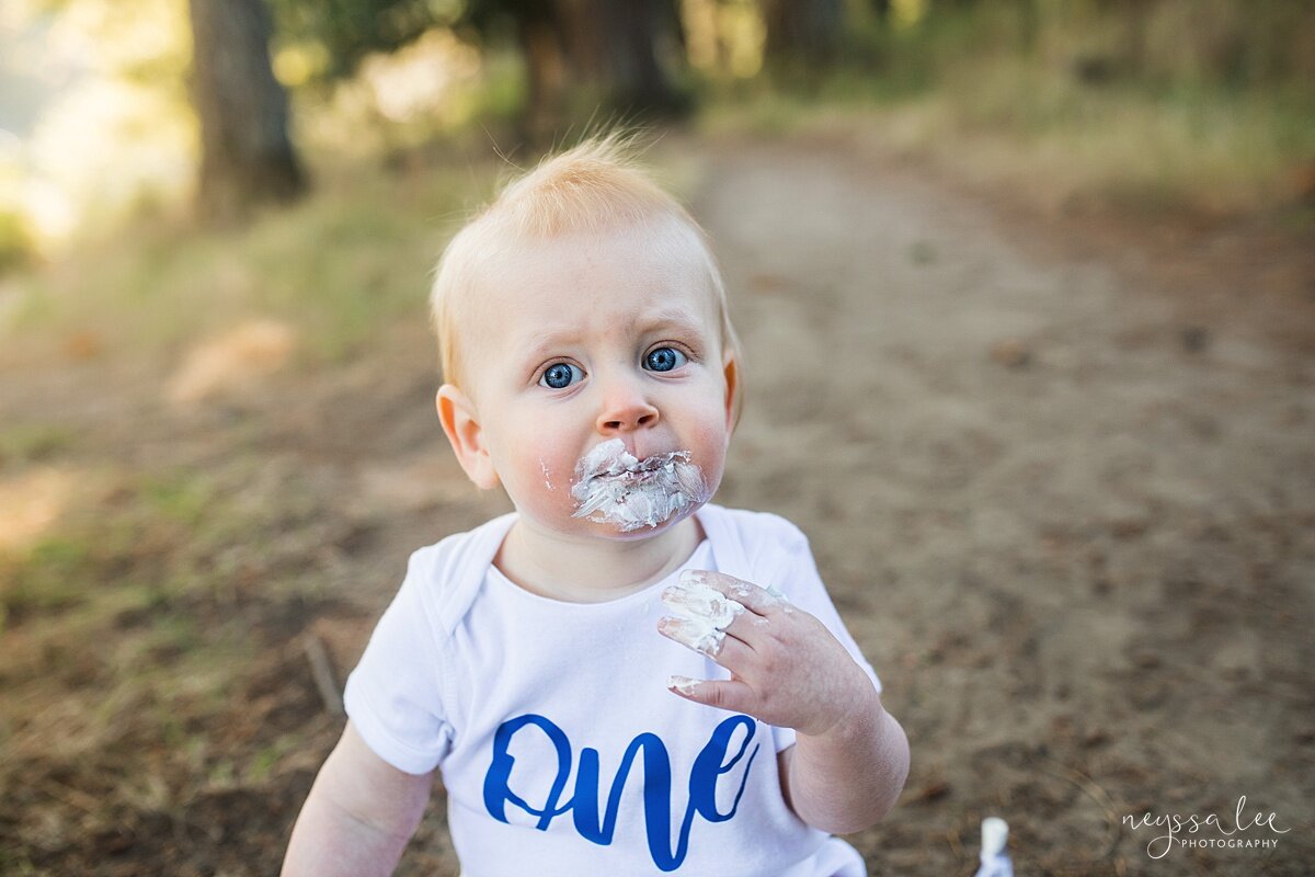 Photographs of Baby's 1st Year, Seattle Baby Photographer, Issaquah Baby Photography, Neyssa Lee Photography, Photo of 1 year old baby boy with messy cake smash face