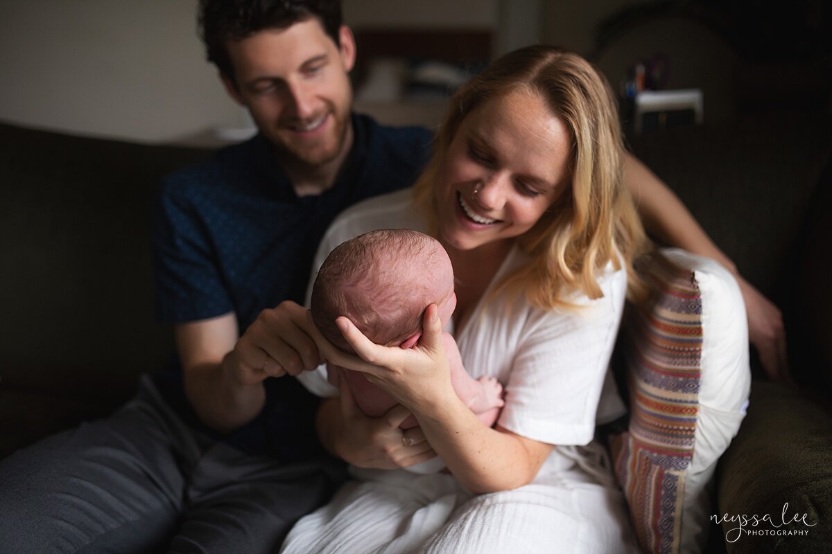 Why I Do Not Use Props for Newborn Photos, Seattle Newborn Photographer, Neyssa Lee Photography, Parents smiling at newborn baby boy
