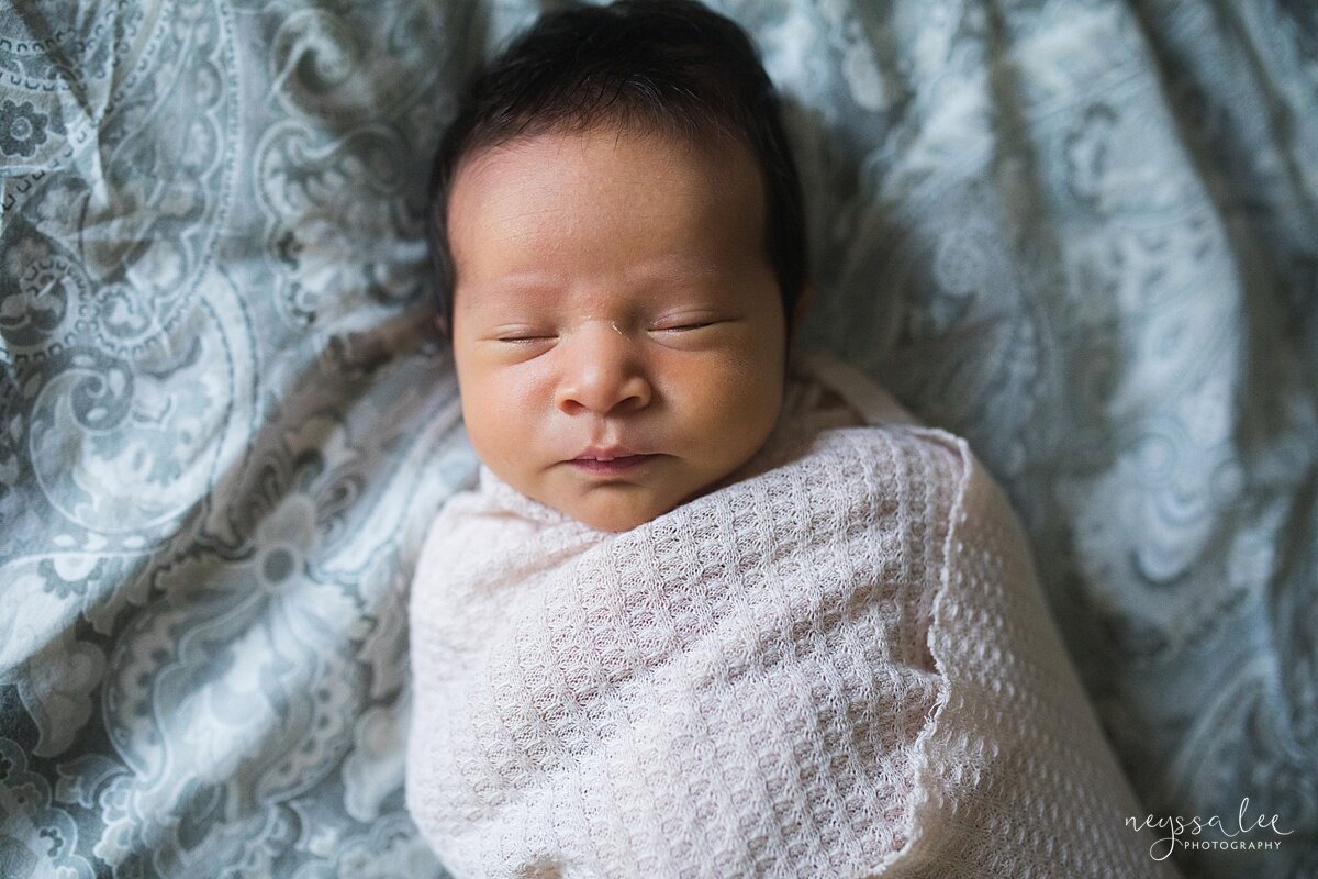 Swaddled baby  by Snoqualmie photographer Neyssa Lee