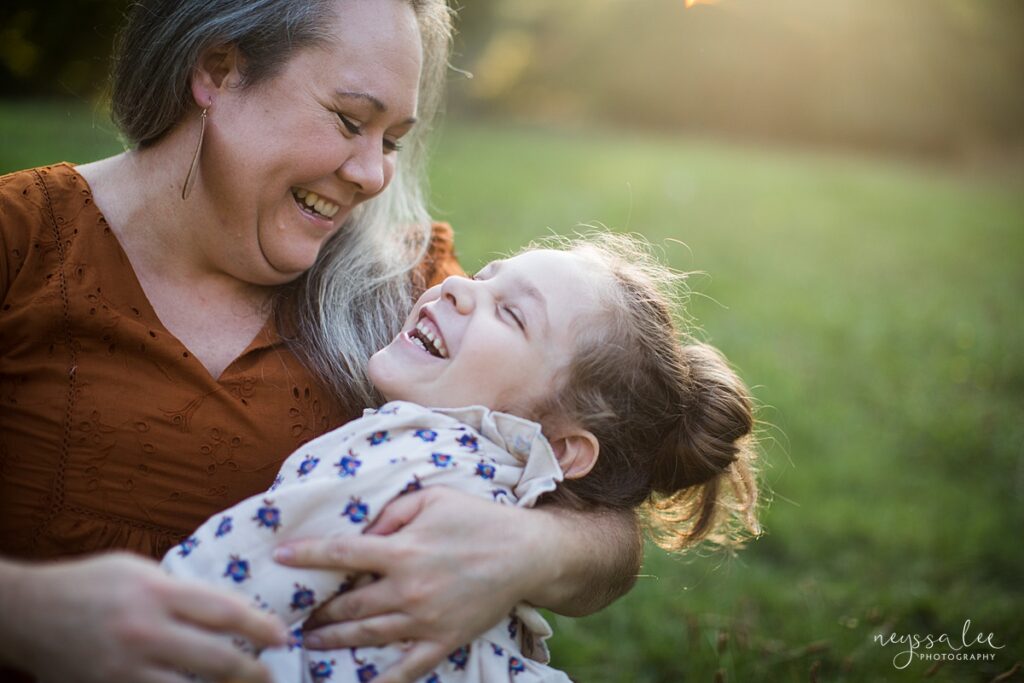 Mother and daughter in golden light during Lake Sammamish State Park Family photos