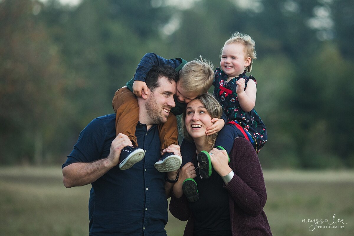Best time of day for outdoor family photos, Seattle family photographer, Playful family photo