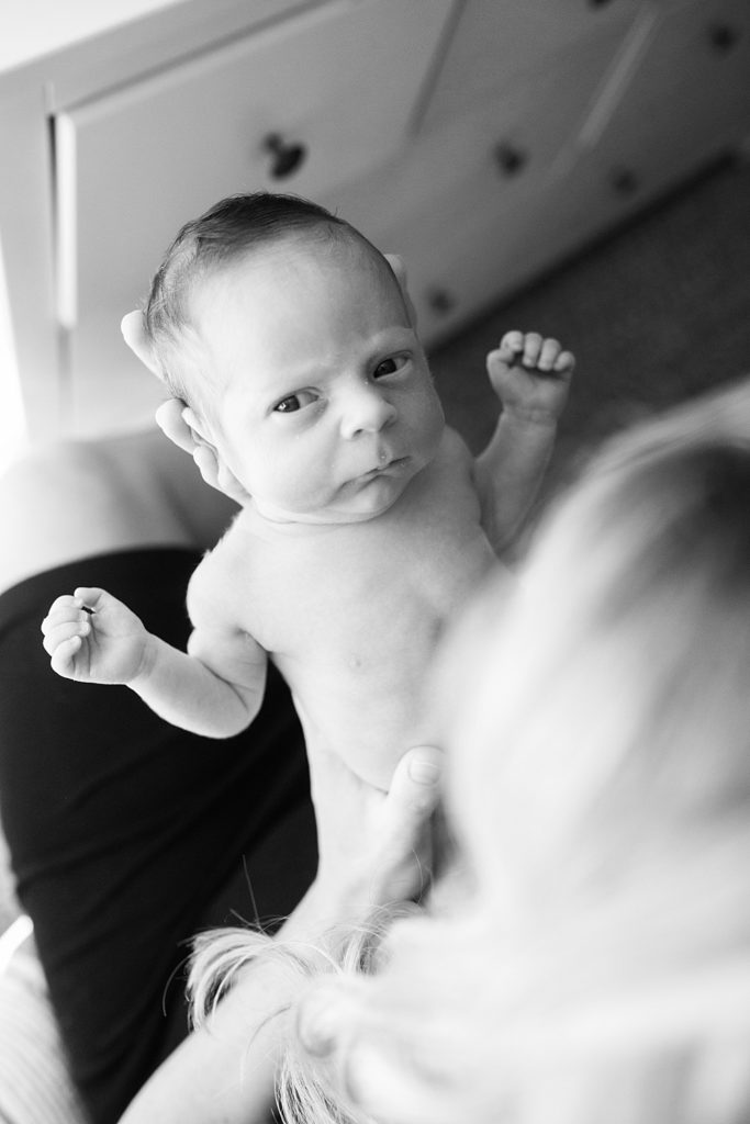 black and white photo of newborn baby