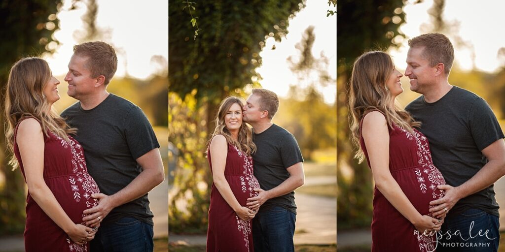 Three maternity photos of couple together at Snoqualmie Maternity Portrait Session