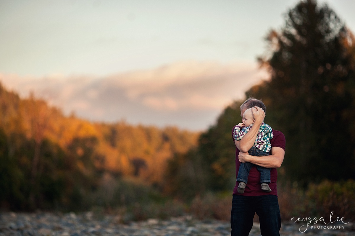 Neyssa Lee Photography, Family Photo Session Locations, Father and son at the river at sunset