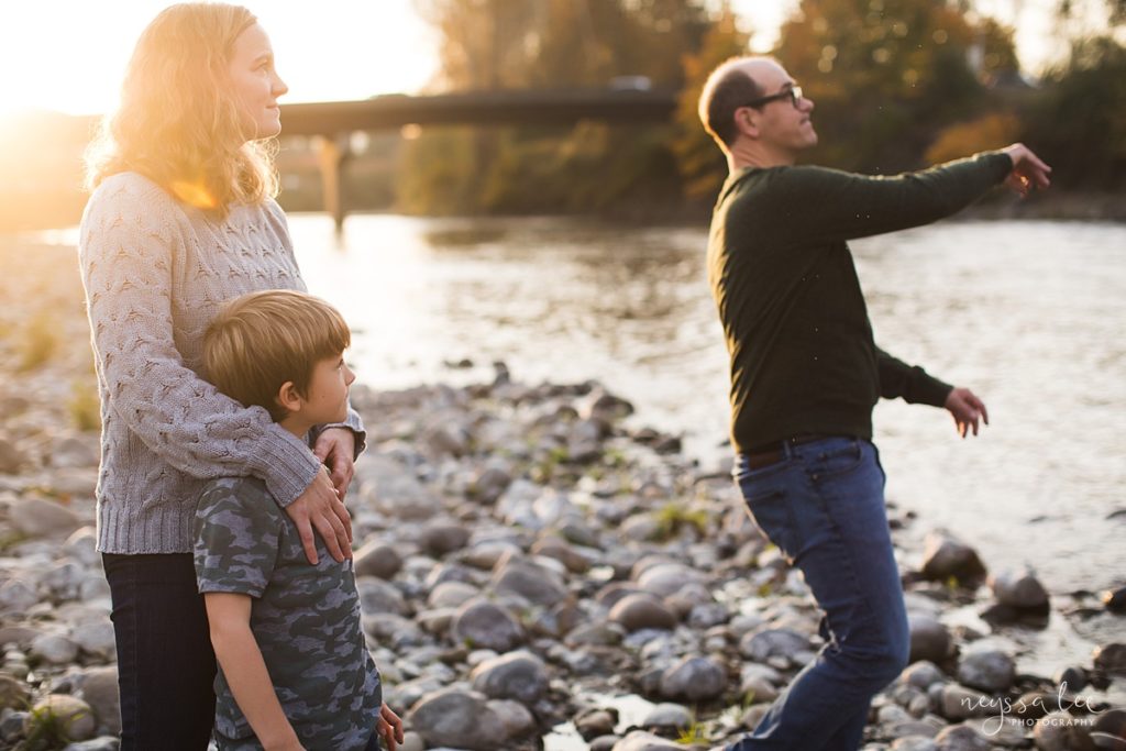 favorite poses for family photos, Seattle family photographer, family photos by the river