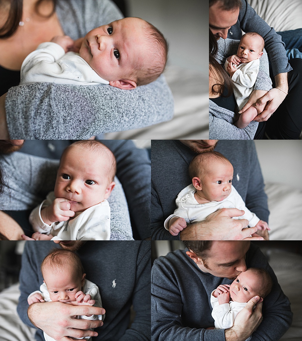 Several photos of newborn baby in parents' arms