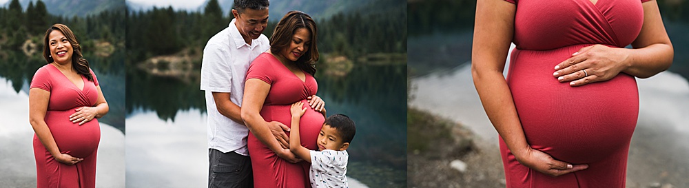 Three baby bump photos during Snoqualmie pass maternity photo session