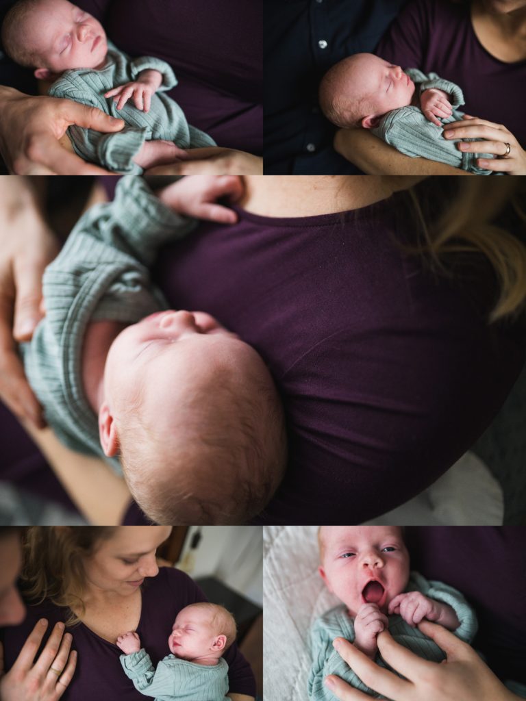 multiple photos of baby against moms' chest during Seattle photography session