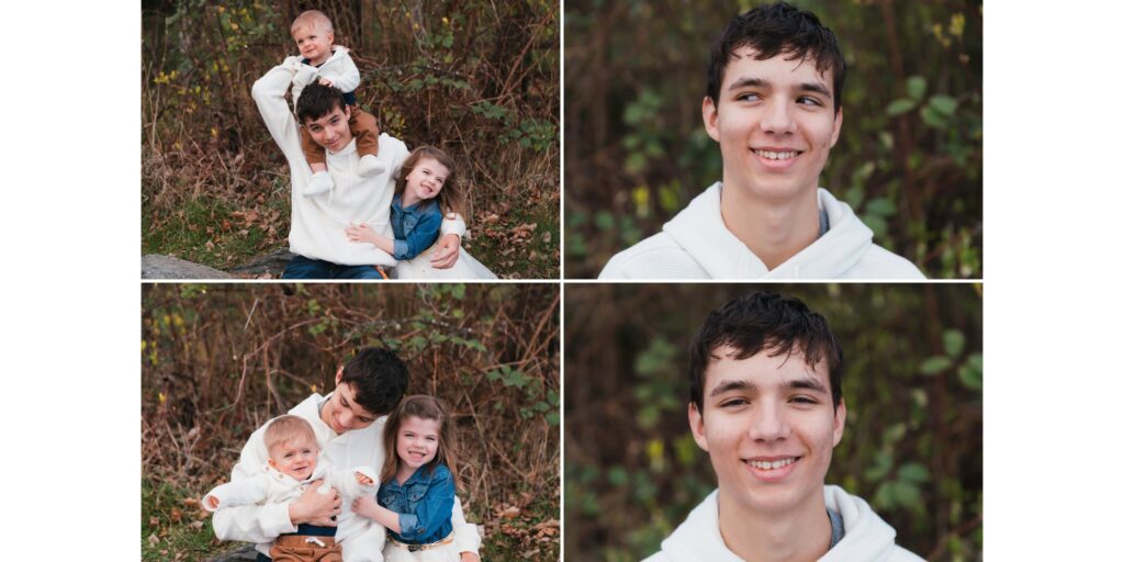 Sibling and individual photos from portrait session at Luther Burbank Park, Mercer Island