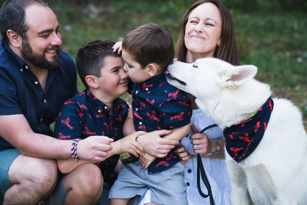 Playful family photos with dogs at Seattle area location