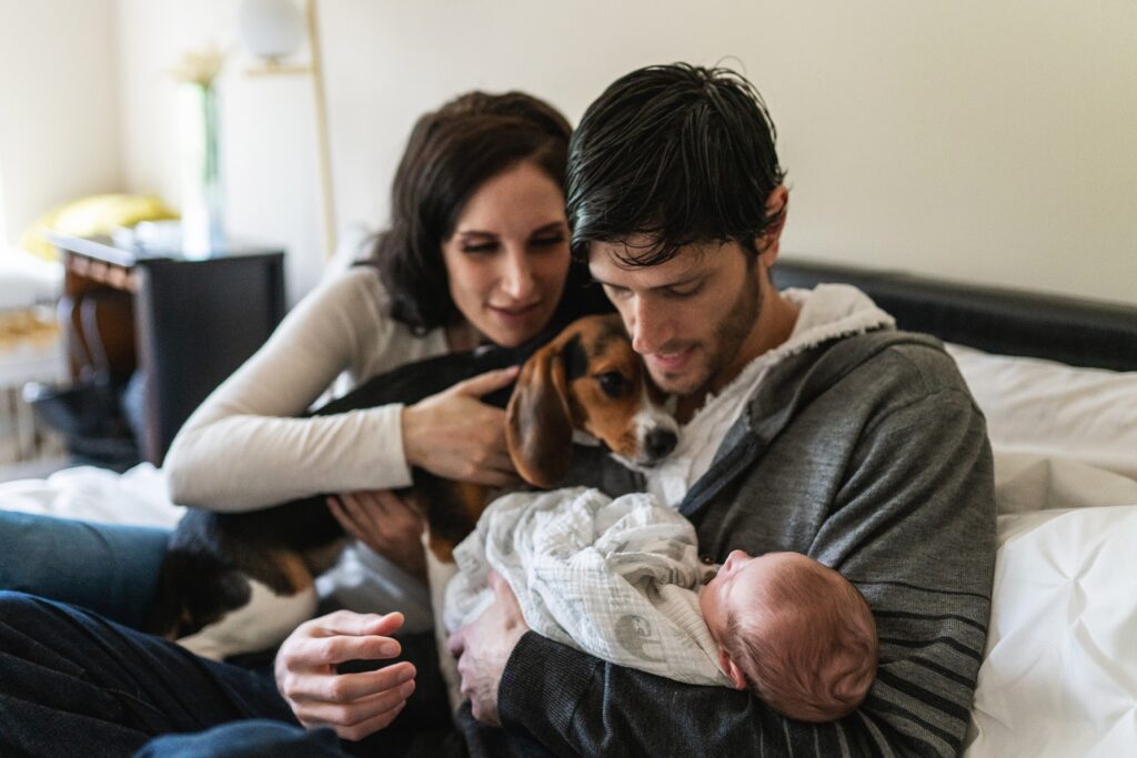 Family with beagle and baby for Snoqualmie Valley photo session