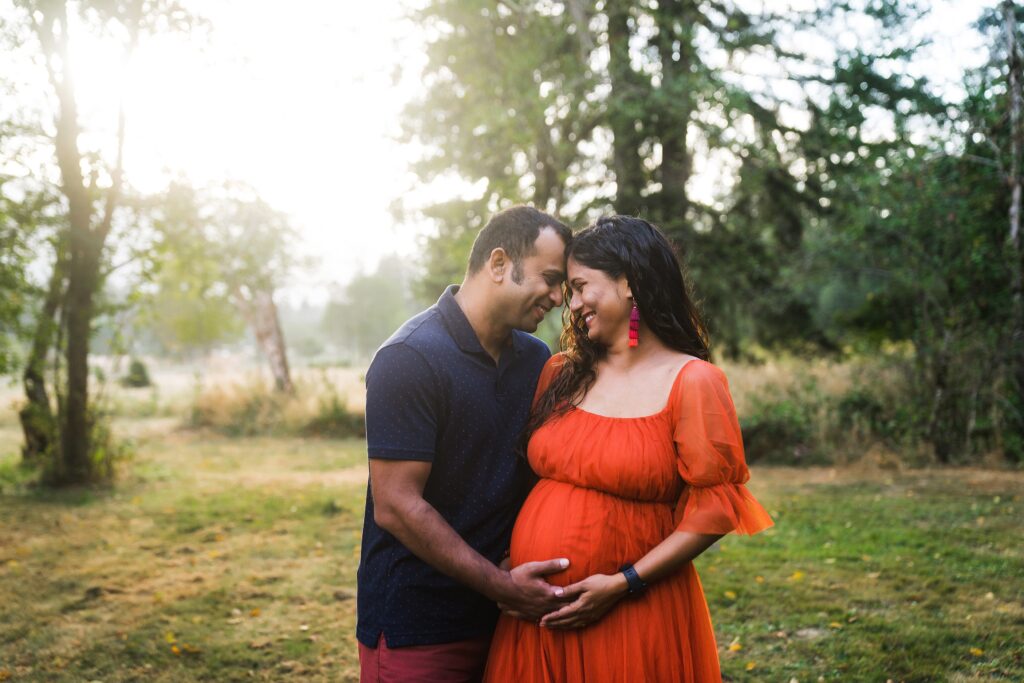 Maternity portraits or a couple at an outdoor North Bend, WA photo session