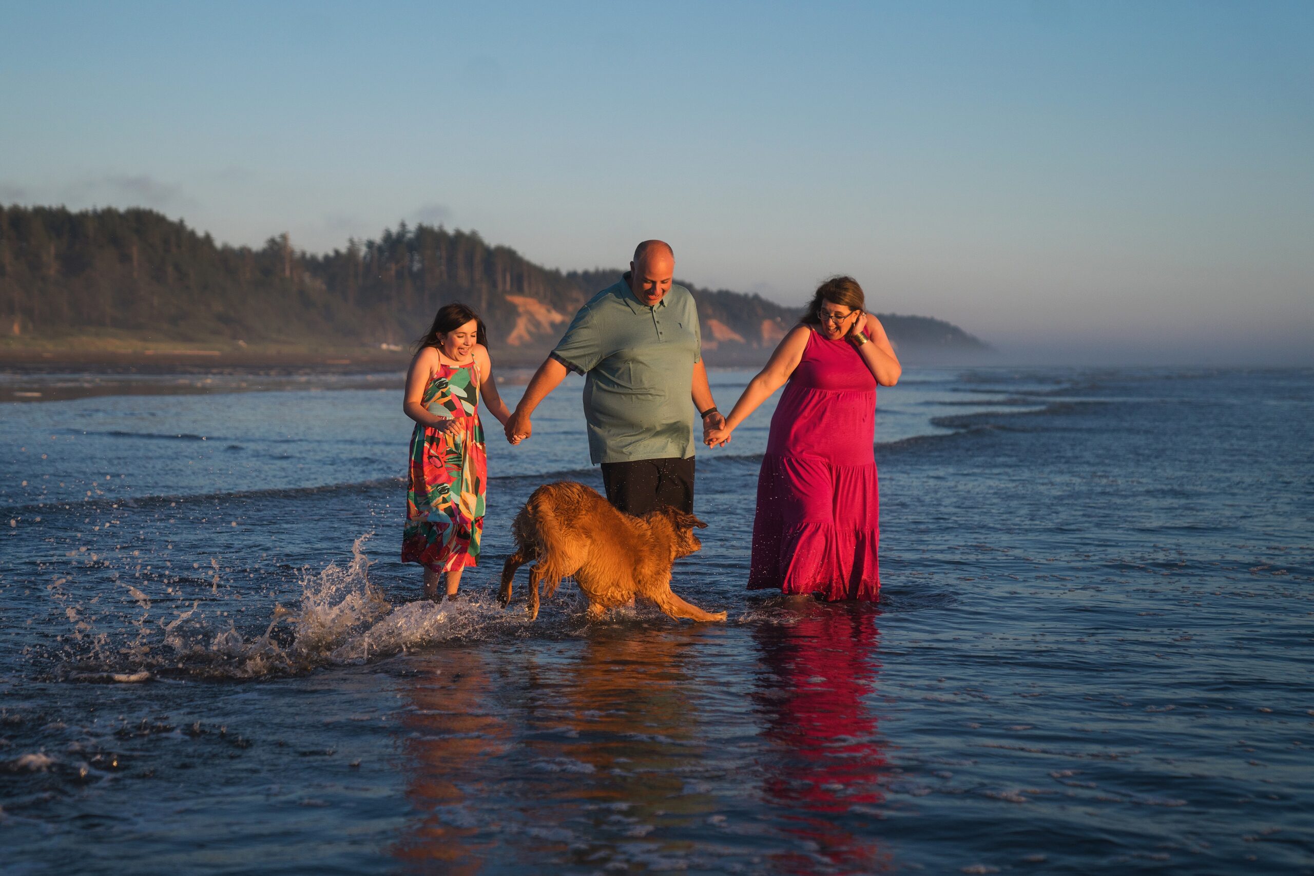 Beach family photo outfit ideas with bright colors at Seabrook, WA