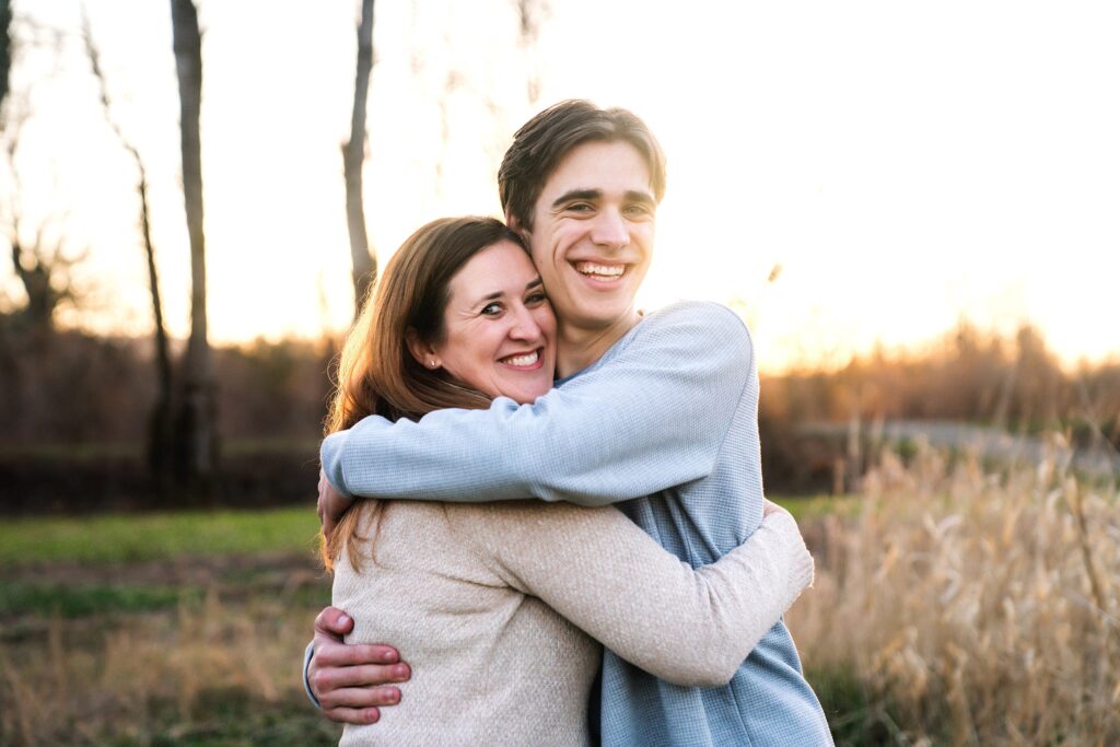 High school senior and mother at sunset in Snoqualmie Valley