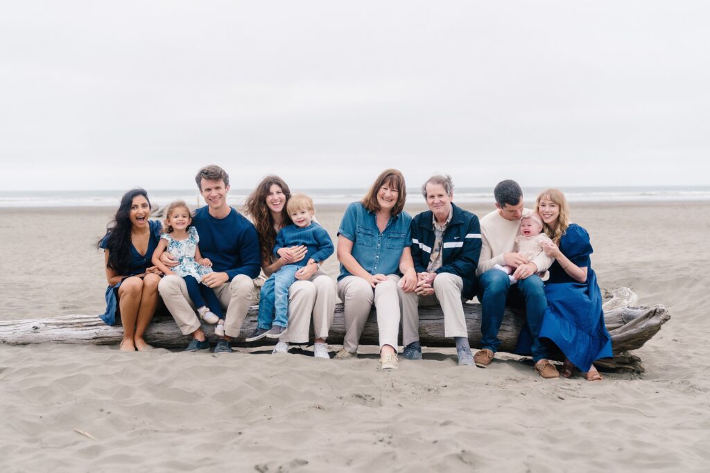 Playful extended family photo on the beach in Seabrook