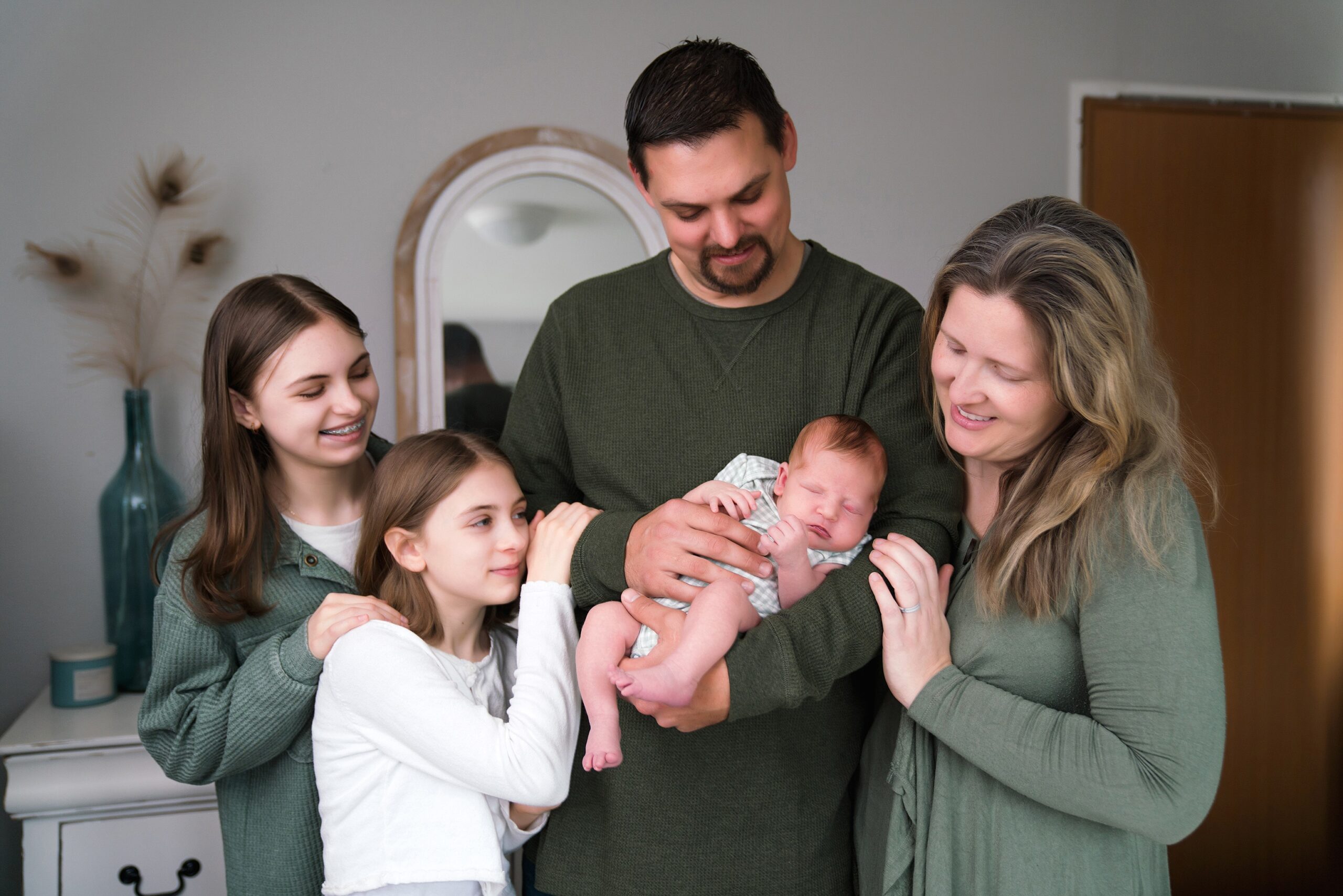 Family of 5 with newborn baby girl during Seattle newborn photo session