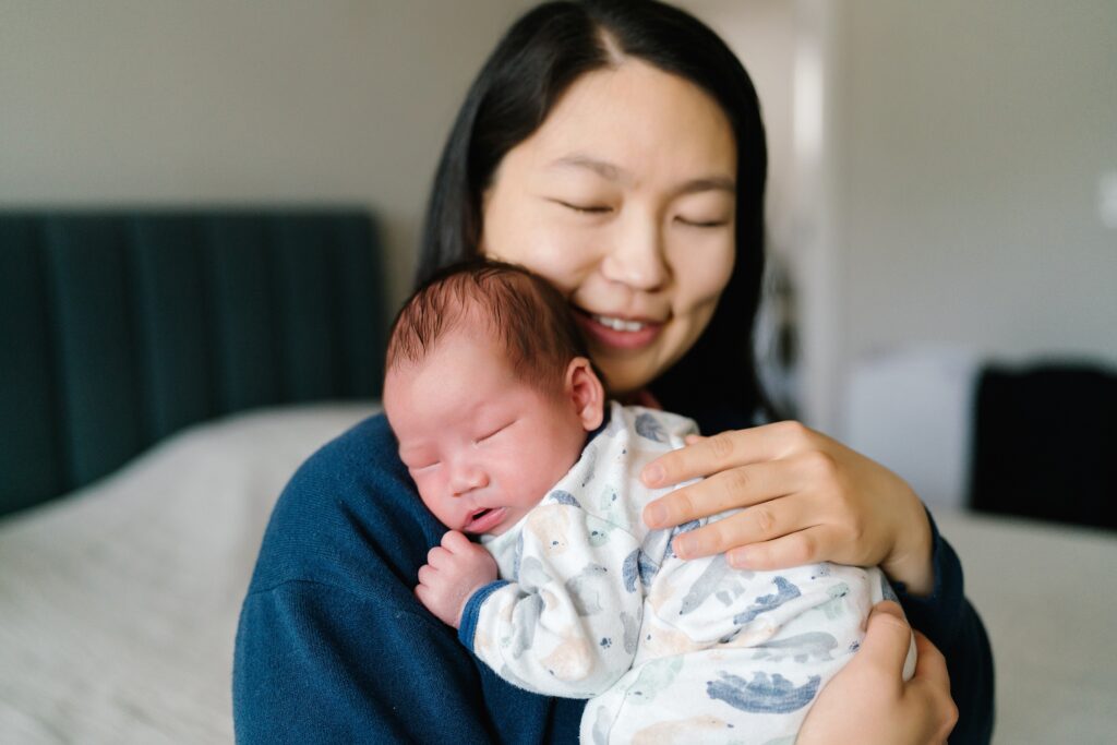 Mother and son portrait during lifestyle newborn photos by Bellevue newborn photographer