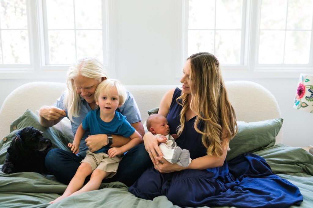 family of four during Bellevue newborn photography session